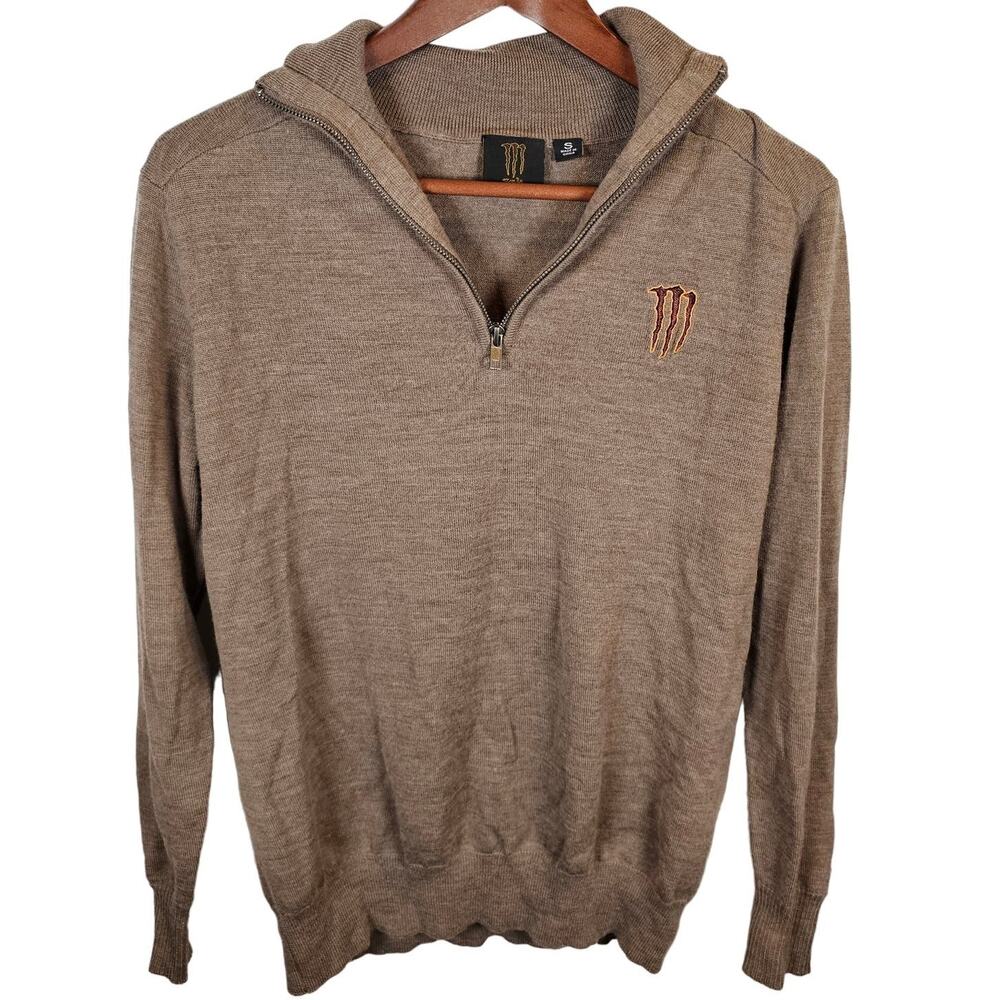 Monster Energy Java Merino Wool Blend 1/4 Zip Sweater Heather Brown Men’s Small